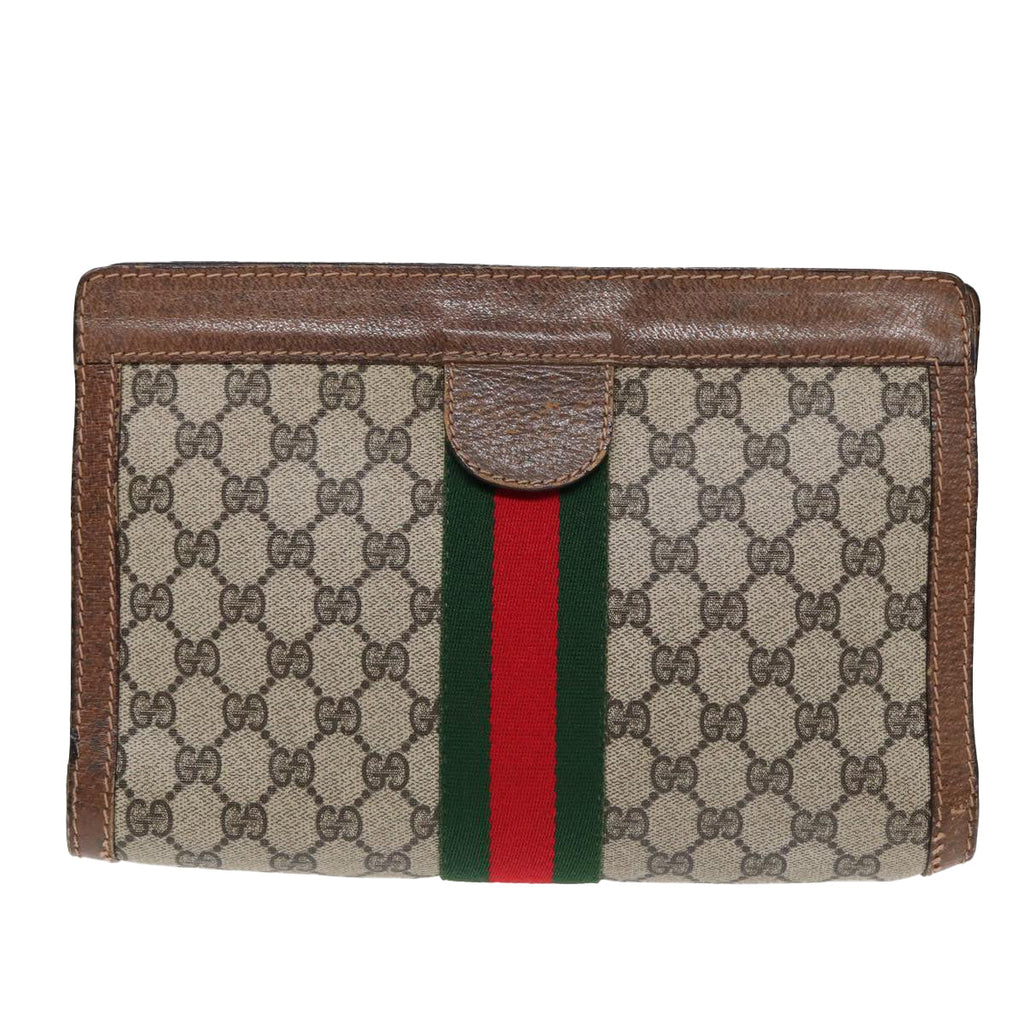 GUCCI GG Supreme Web Sherry Line Clutch Bag Beige Red Green 010 378 ep5011