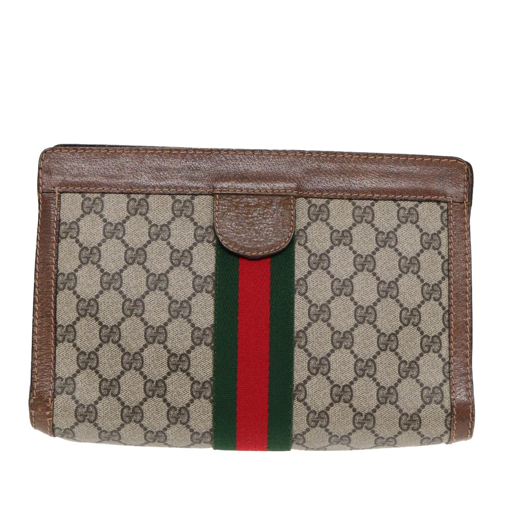 GUCCI GG Supreme Web Sherry Line Clutch Bag Beige Red Green 010 378 ep5011