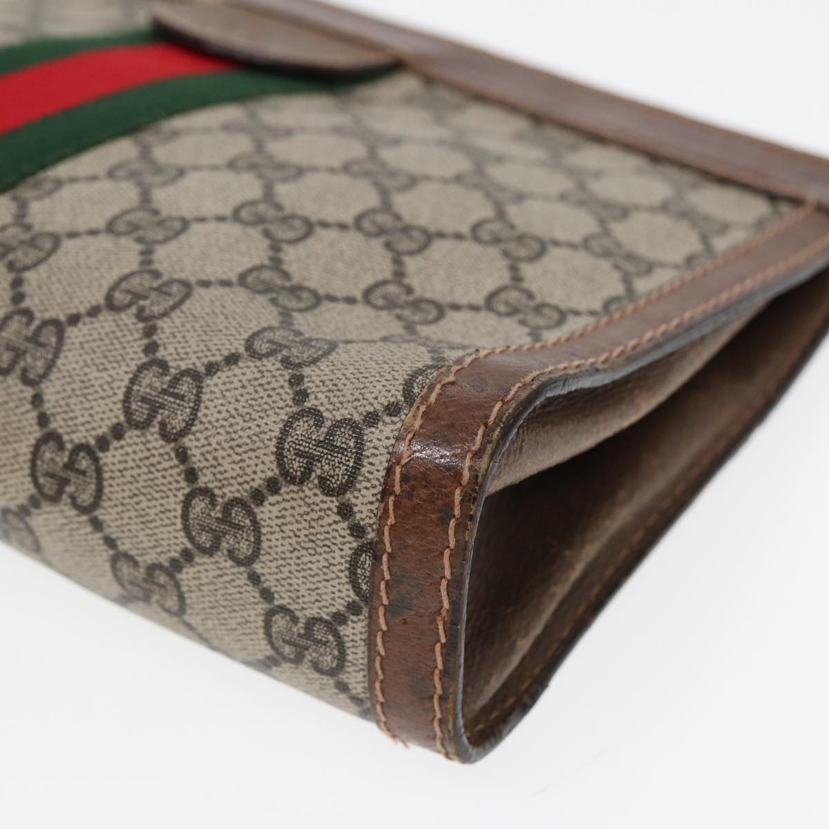 GUCCI GG Supreme Web Sherry Line Clutch Bag Beige Red Green 010 378 ep5011