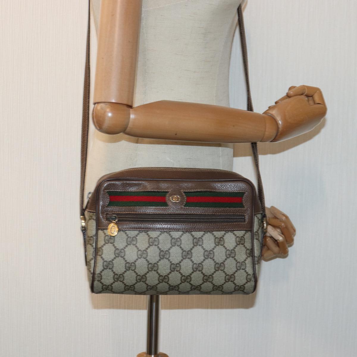 GUCCI GG Supreme Web Sherry Line Shoulder Bag PVC Beige 001 44 6655 ep5014