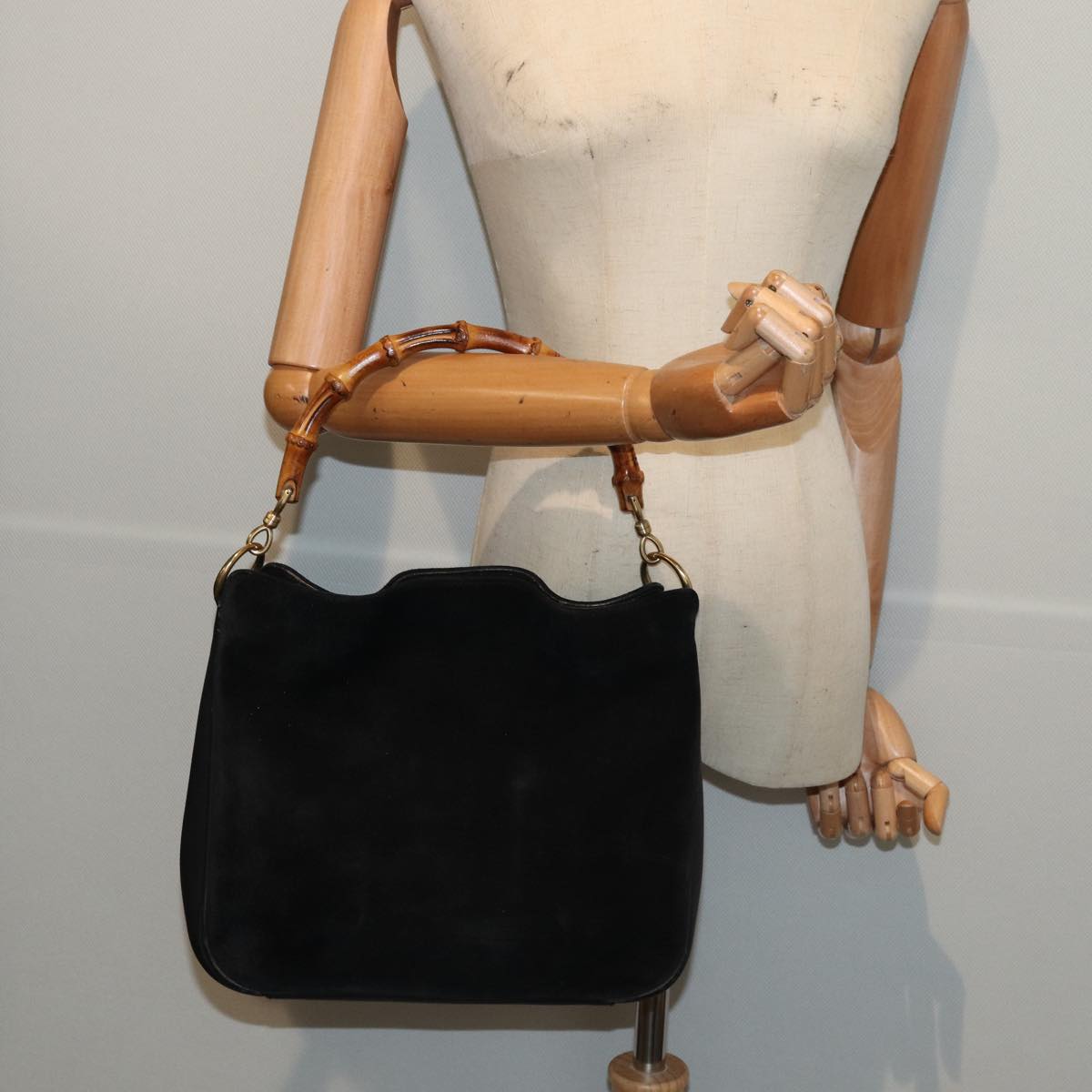 GUCCI Bamboo Hand Bag Suede Black 001 2058 1638 0 ep5053