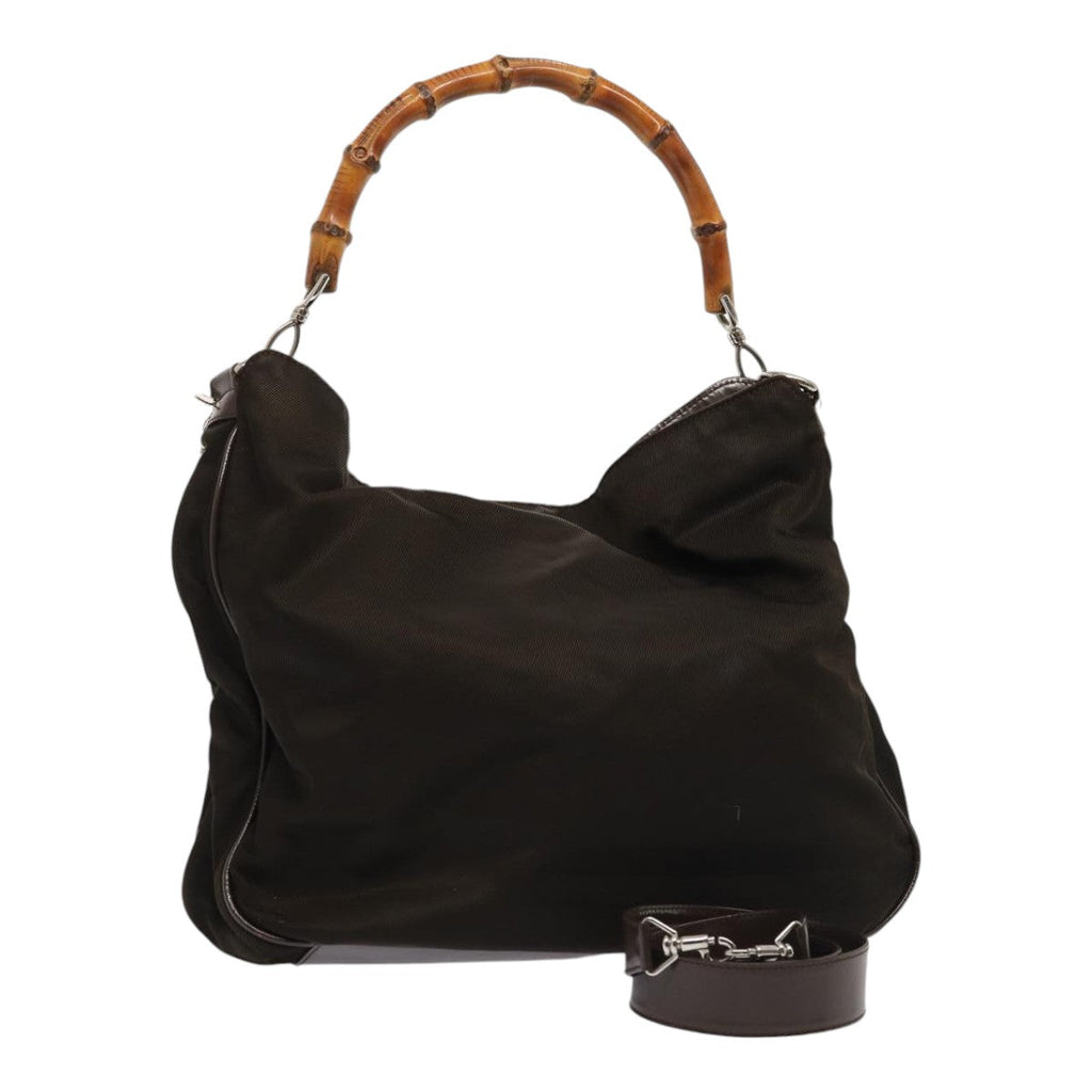 GUCCI Bamboo Shoulder Bag Nylon 2way Khaki 001 2113 1577 ep5058