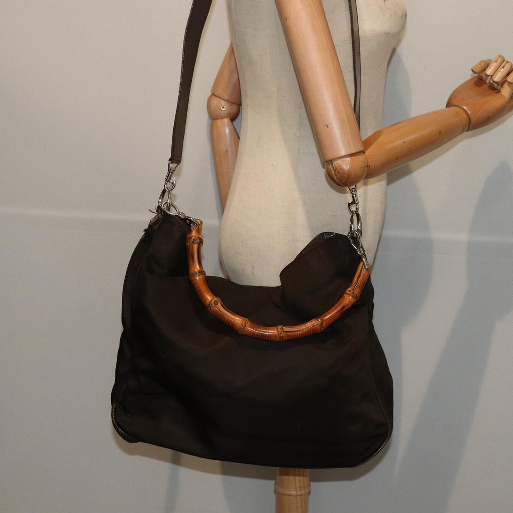 GUCCI Bamboo Shoulder Bag Nylon 2way Khaki 001 2113 1577 ep5058