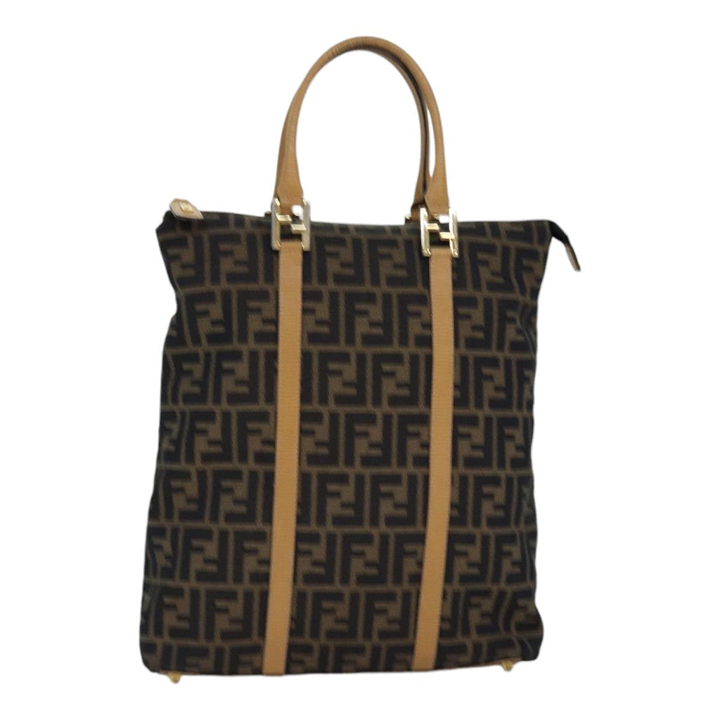 FENDI Zucca Canvas Hand Bag Brown Black gold ep5077