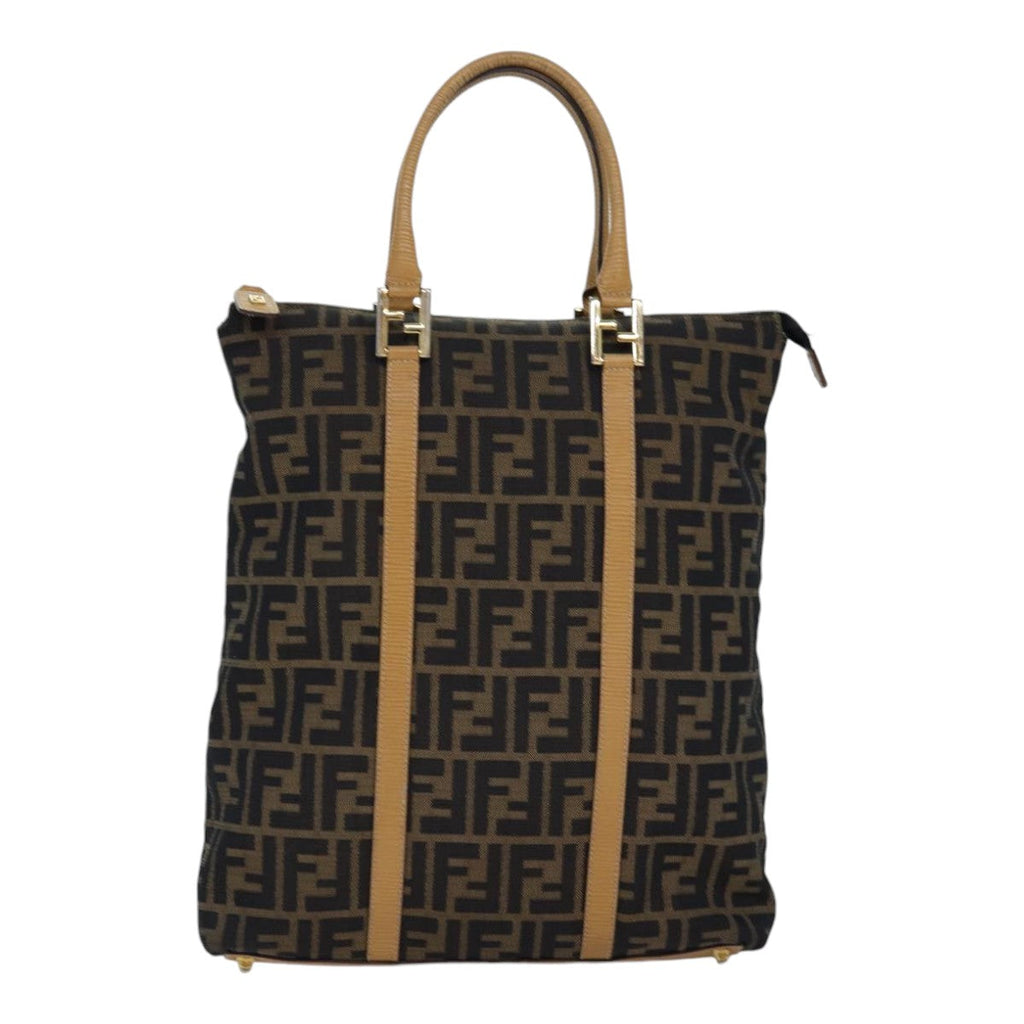 FENDI Zucca Canvas Hand Bag Brown Black gold ep5077