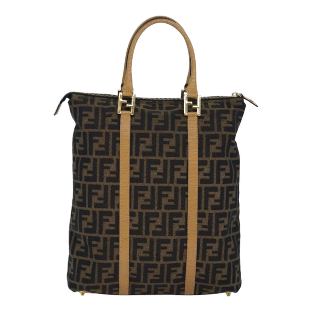 FENDI Zucca Canvas Hand Bag Brown Black gold ep5077