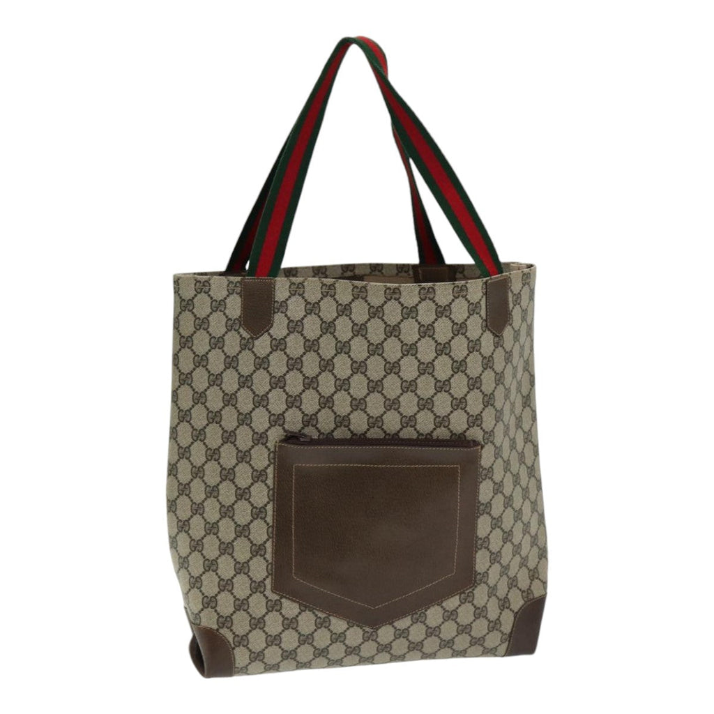GUCCI GG Canvas Web Sherry Line Tote Bag PVC Beige Green Red ep5079