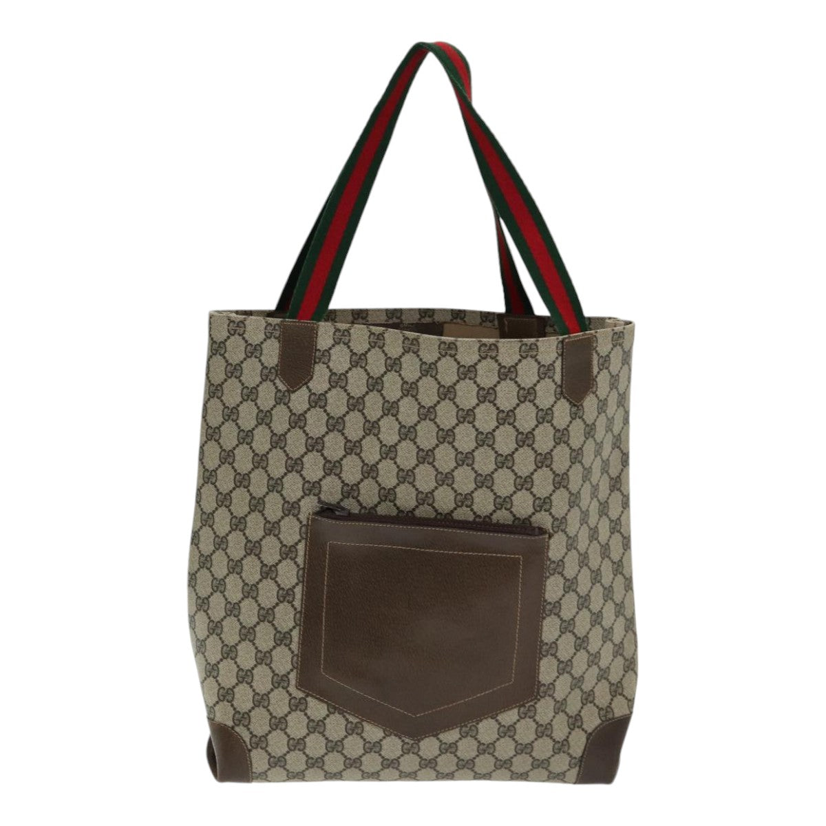 GUCCI GG Canvas Web Sherry Line Tote Bag PVC Beige Green Red ep5079