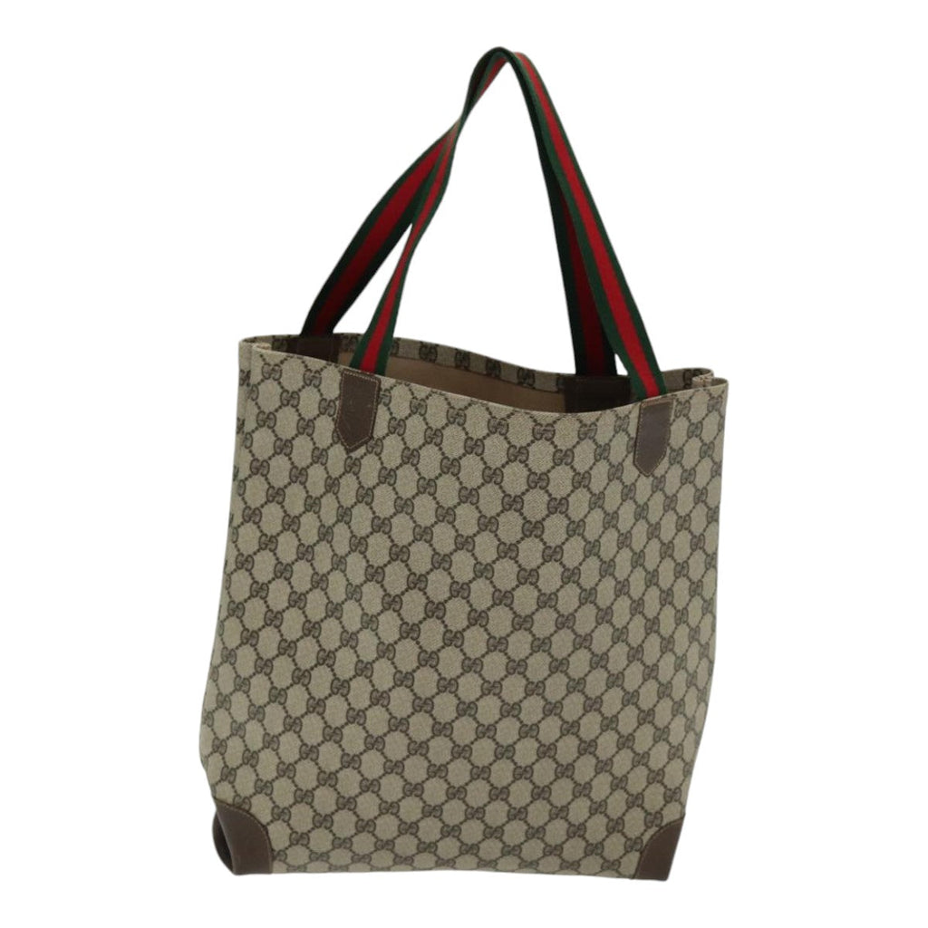 GUCCI GG Canvas Web Sherry Line Tote Bag PVC Beige Green Red ep5079