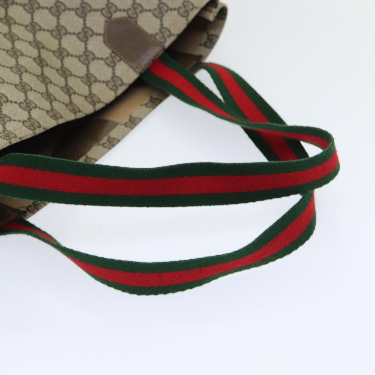 GUCCI GG Canvas Web Sherry Line Tote Bag PVC Beige Green Red ep5079