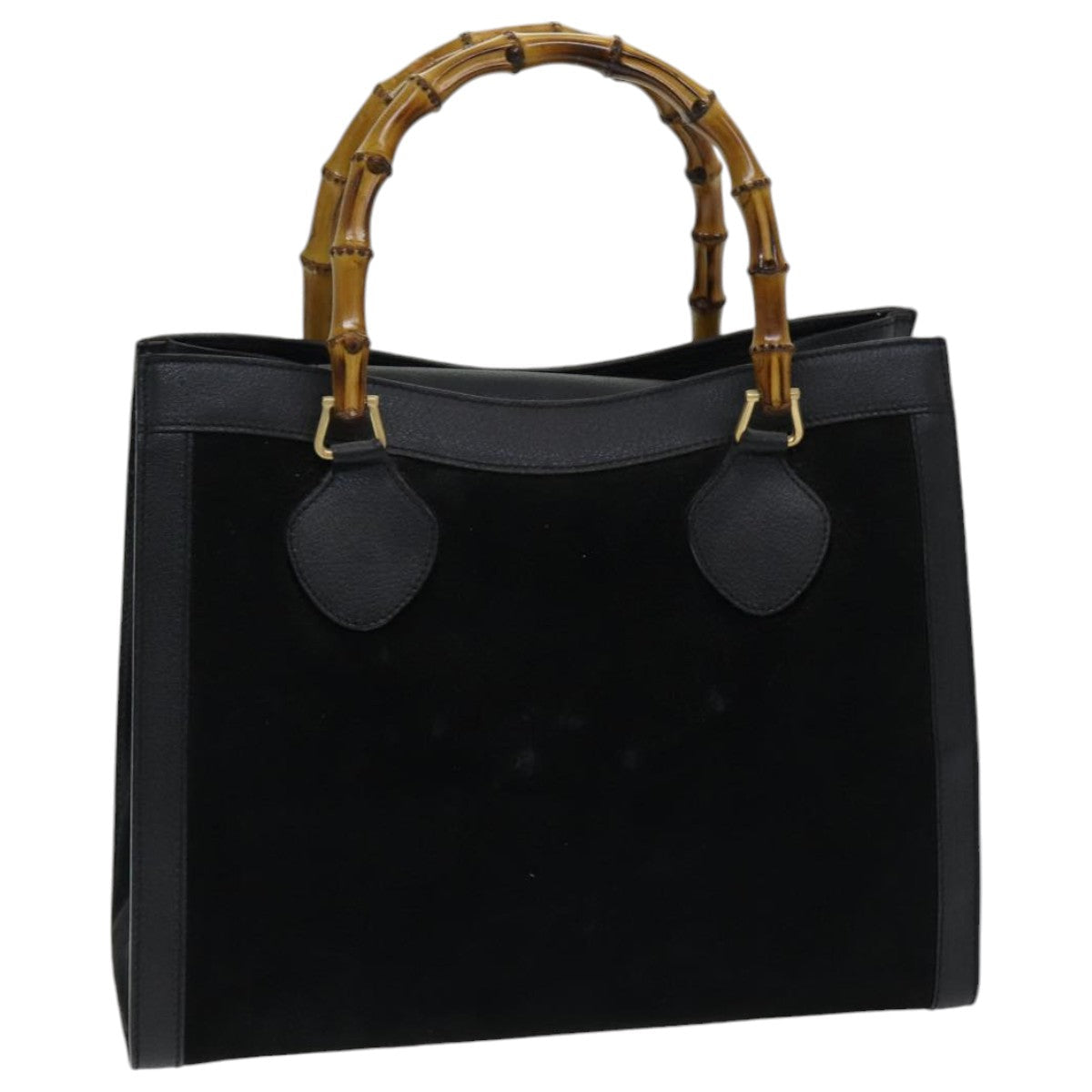 GUCCI Bamboo Tote Bag Suede Black ep5084