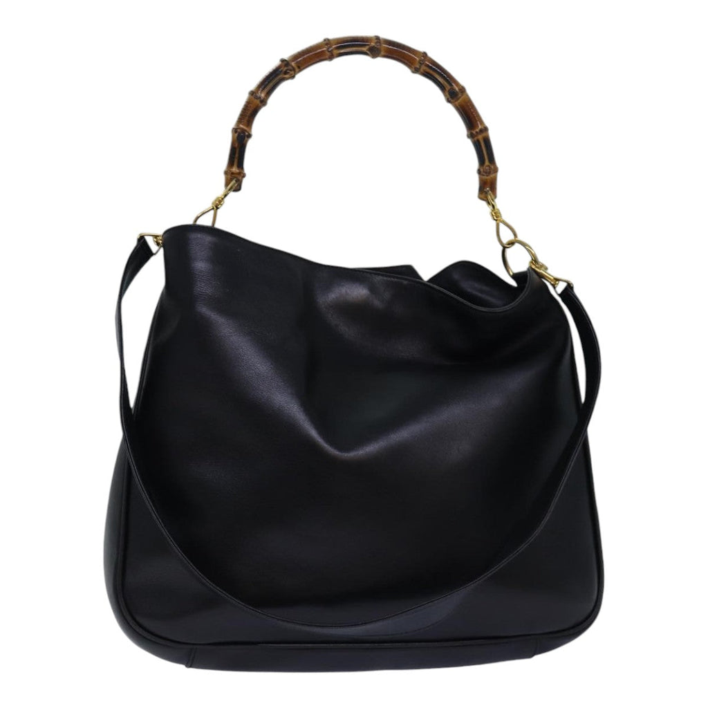 GUCCI Bamboo Hand Bag Leather 2way Black Gold 001 2013 1577 0 ep5111