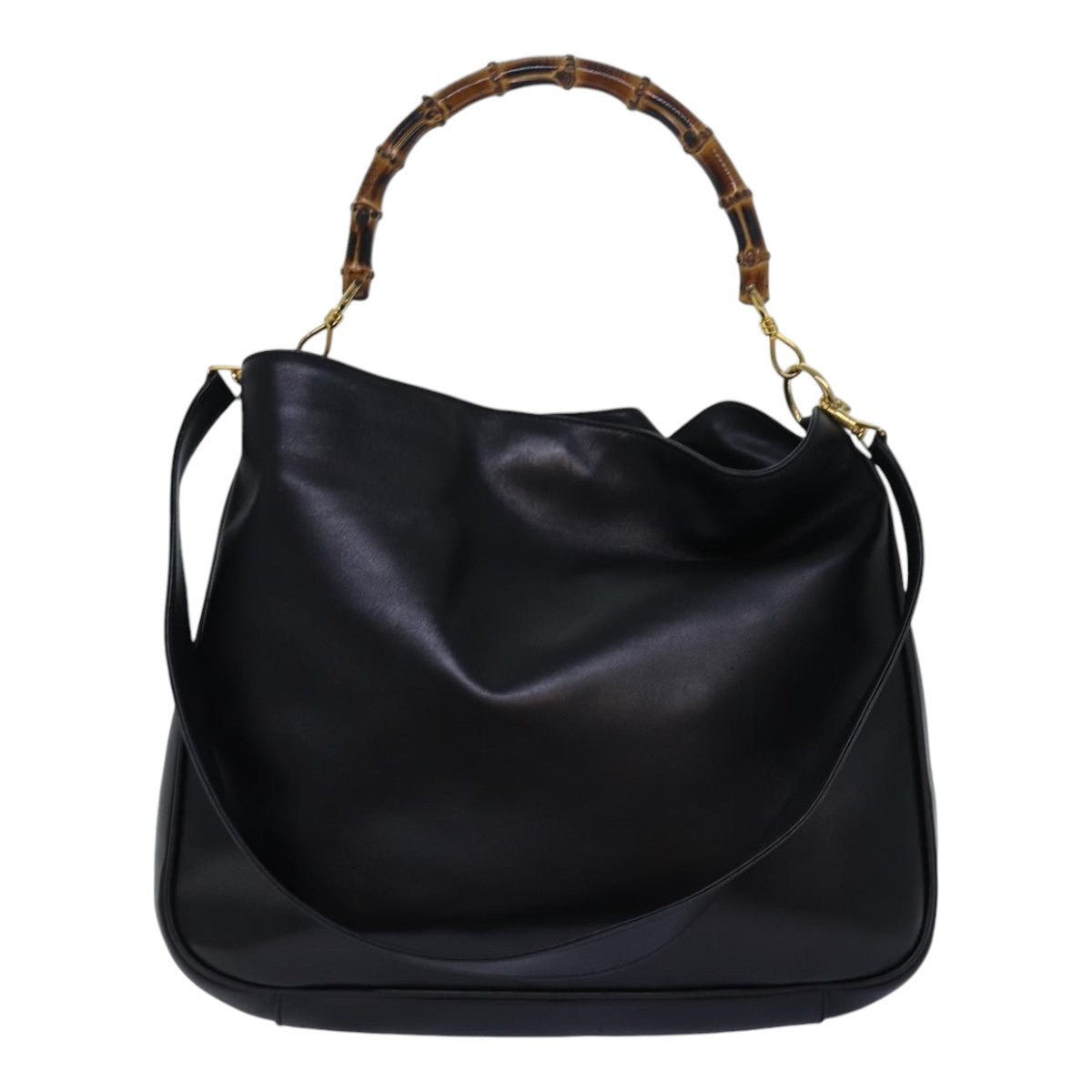 GUCCI Bamboo Hand Bag Leather 2way Black Gold 001 2013 1577 0 ep5111