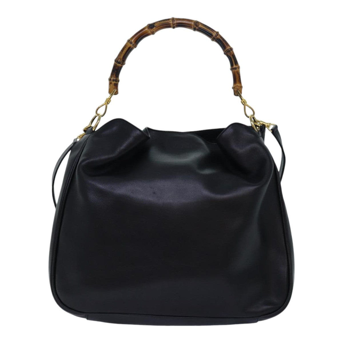 GUCCI Bamboo Hand Bag Leather 2way Black Gold 001 2013 1577 0 ep5111