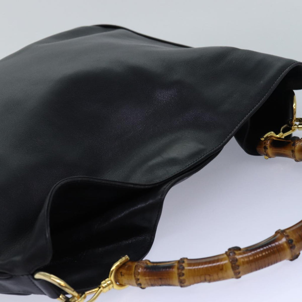 GUCCI Bamboo Hand Bag Leather 2way Black Gold 001 2013 1577 0 ep5111