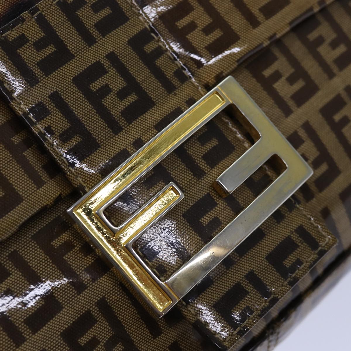 FENDI Zucchino Canvas Mamma Baguette Shoulder Bag Beige Gold ep5119