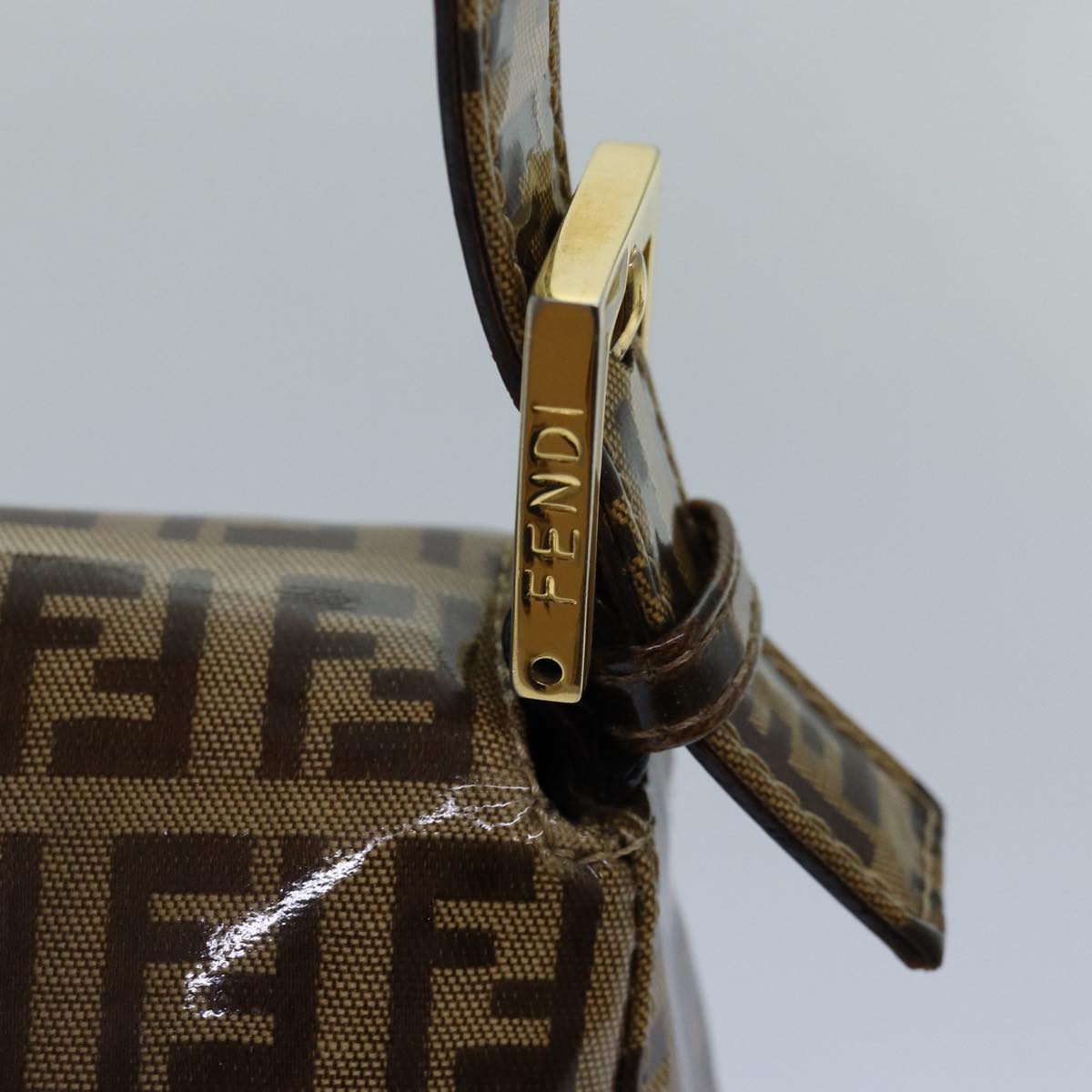 FENDI Zucchino Canvas Mamma Baguette Shoulder Bag Beige Gold ep5119