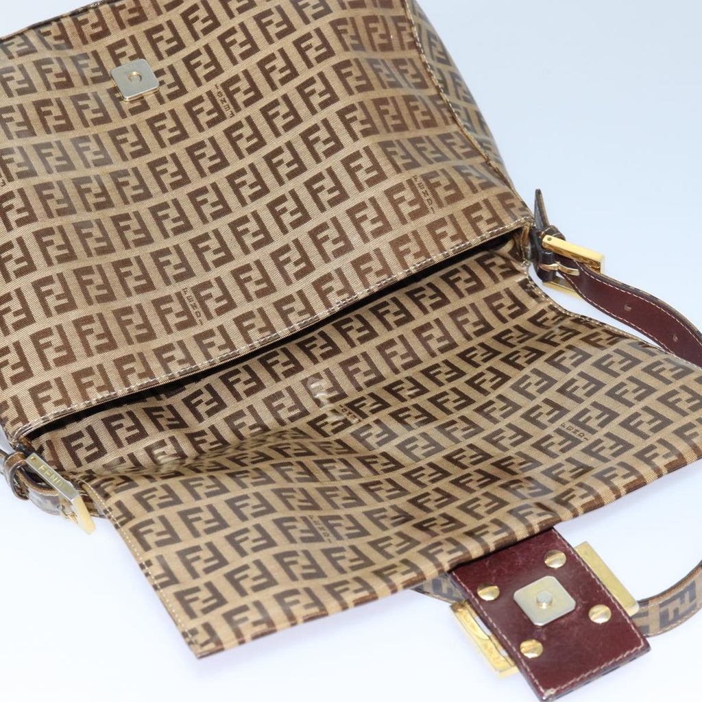 FENDI Zucchino Canvas Mamma Baguette Shoulder Bag Beige Gold ep5119