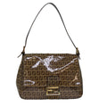 FENDI Zucchino Canvas Mamma Baguette Shoulder Bag Beige Gold ep5119