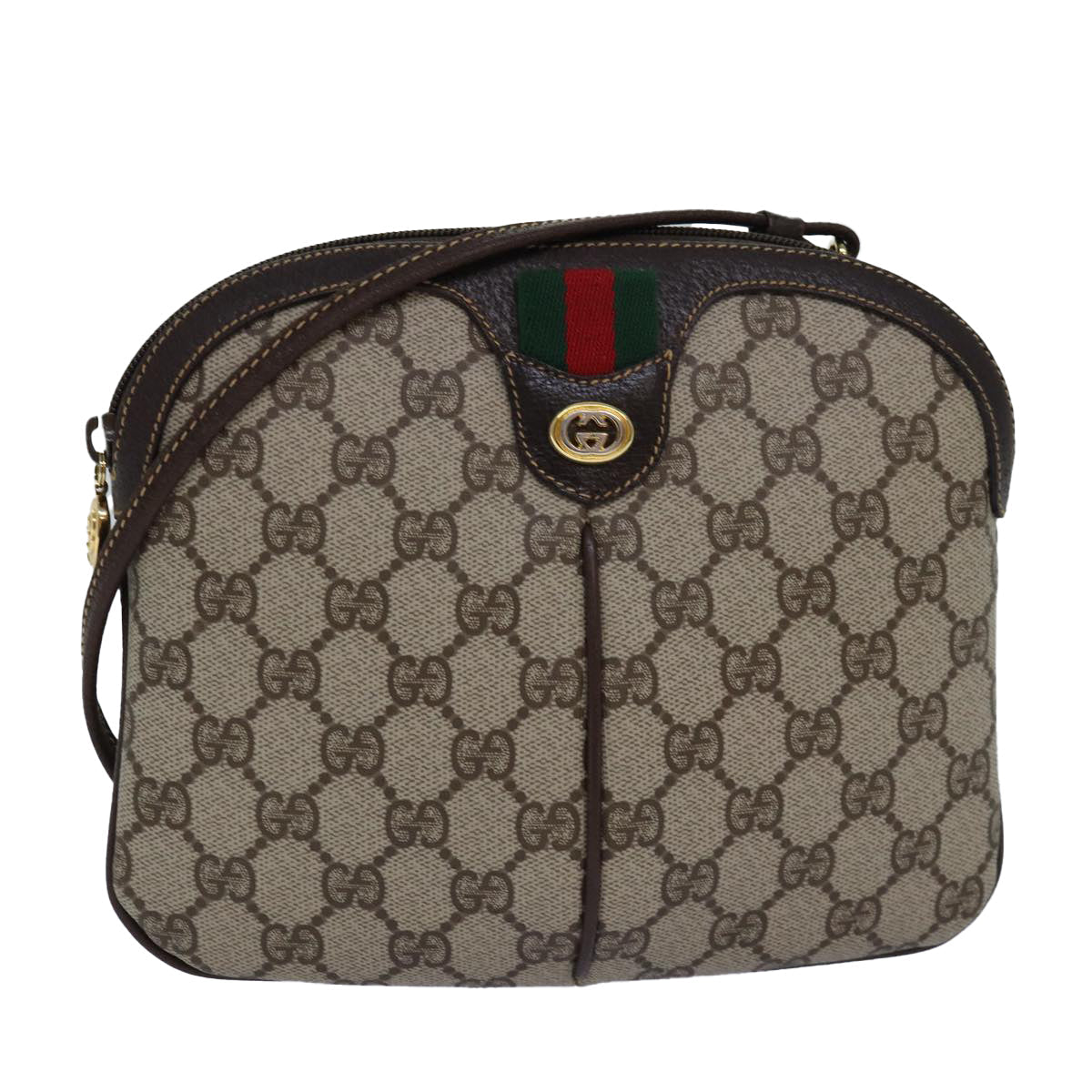GUCCI GG Canvas Web Sherry Line Shoulder Bag PVC Beige Green Red ep5130