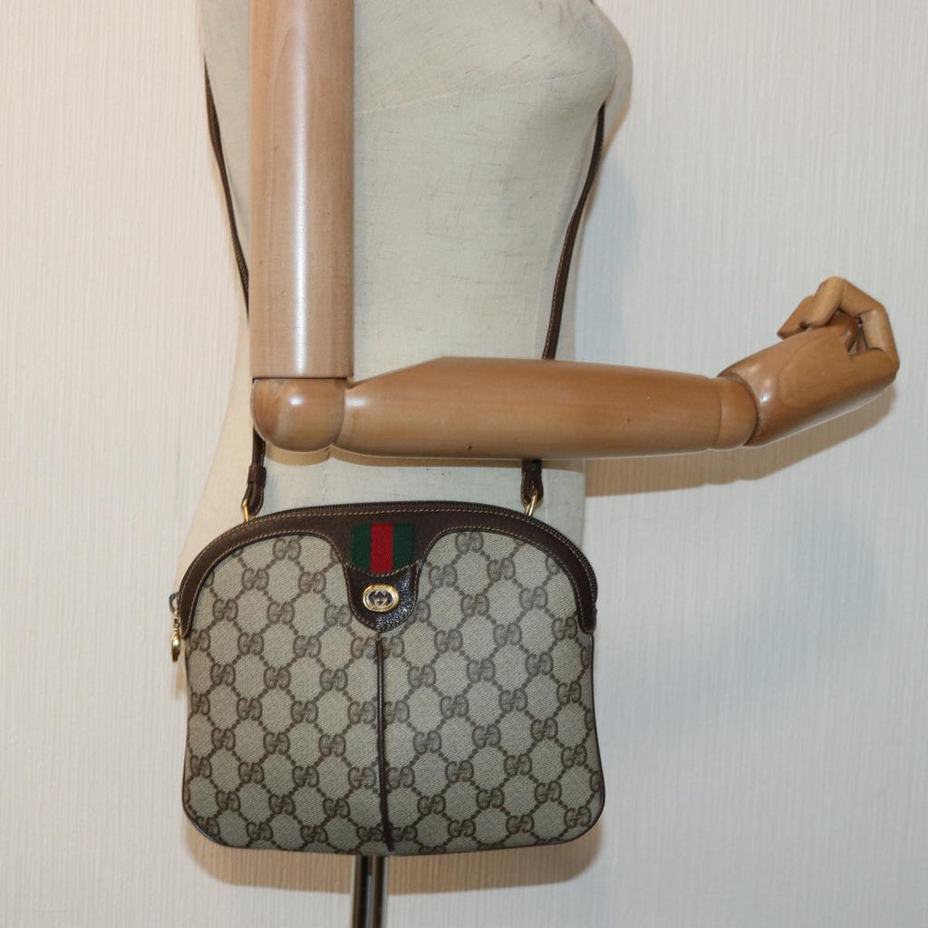 GUCCI GG Canvas Web Sherry Line Shoulder Bag PVC Beige Green Red ep5130