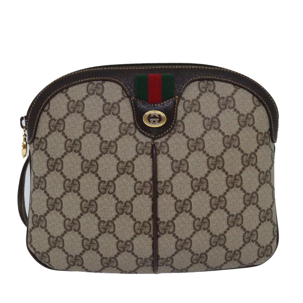 GUCCI GG Canvas Web Sherry Line Shoulder Bag PVC Beige Green Red ep5130