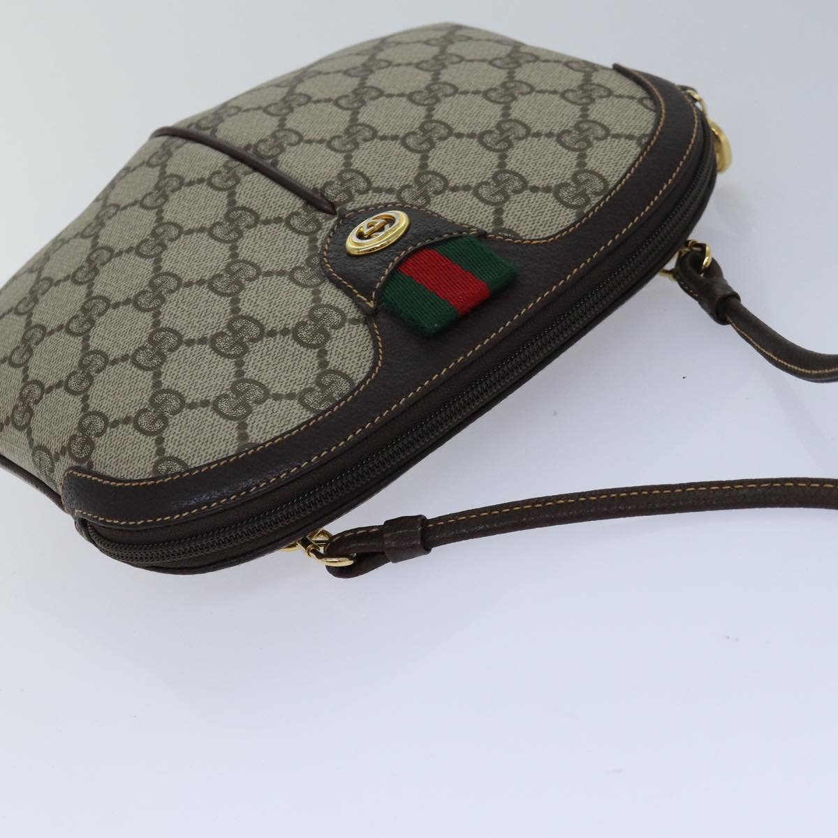 GUCCI GG Canvas Web Sherry Line Shoulder Bag PVC Beige Green Red ep5130