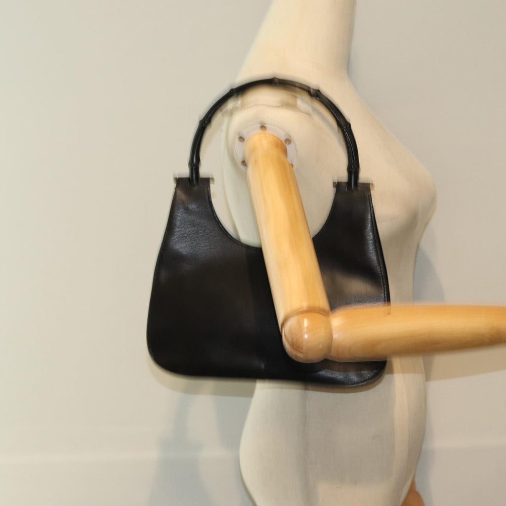 GUCCI Bamboo Hand Bag Leather Black ep5135
