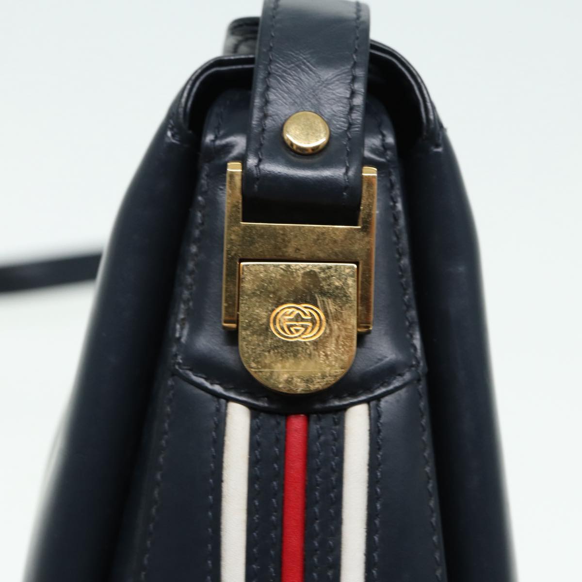 GUCCI Shoulder Bag Leather Navy Gold ep5155