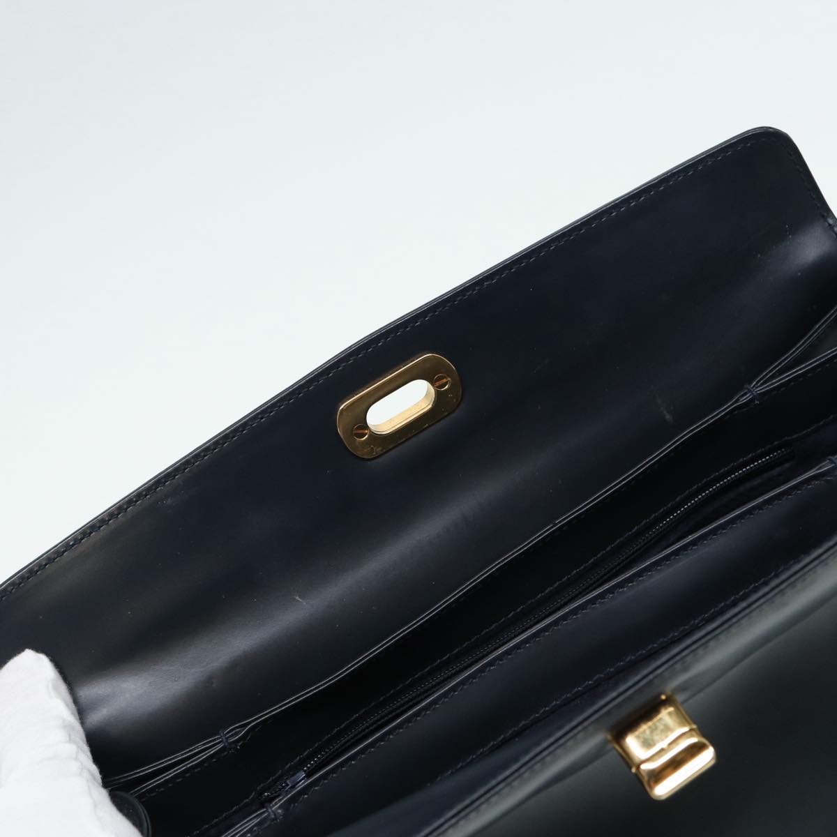 GUCCI Shoulder Bag Leather Navy Gold ep5155