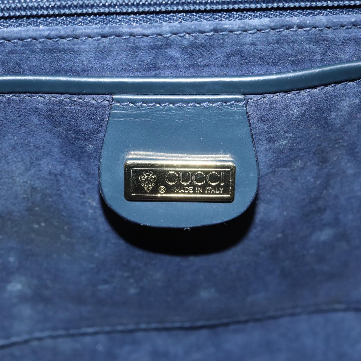 GUCCI Shoulder Bag Leather Navy Gold ep5155