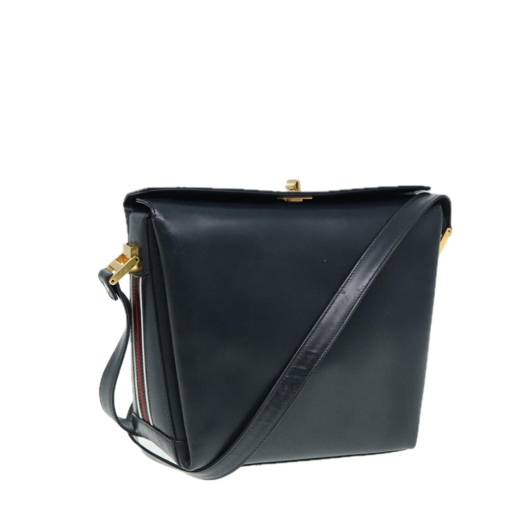 GUCCI Shoulder Bag Leather Navy Gold ep5155