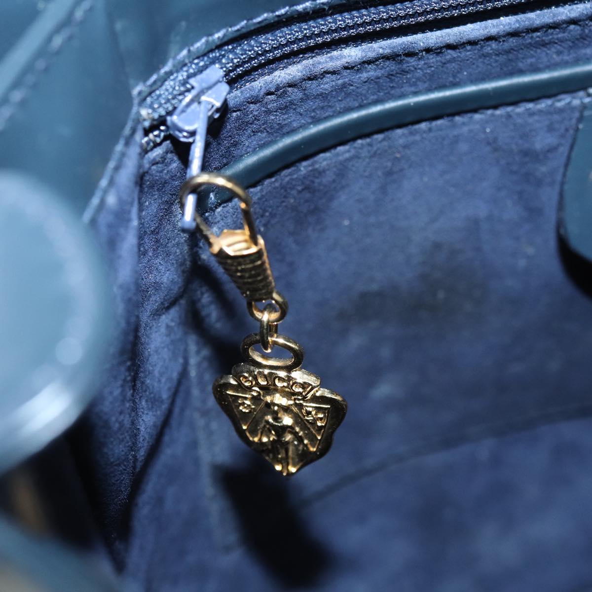 GUCCI Shoulder Bag Leather Navy Gold ep5155