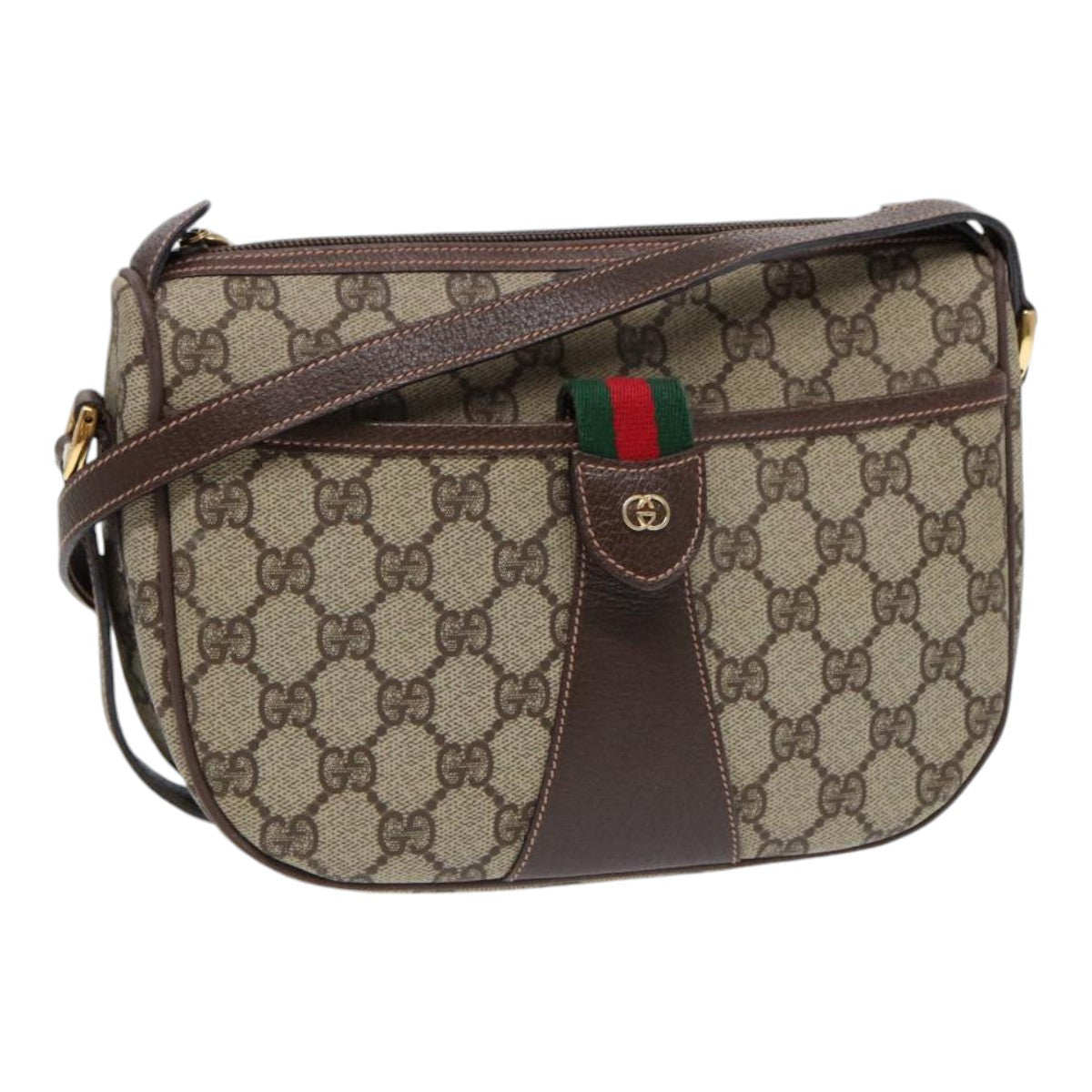 GUCCI GG Canvas Web Sherry Line Shoulder Bag PVC Beige Green Red ep5156