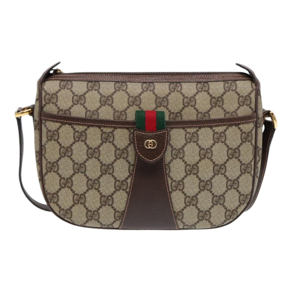 GUCCI GG Canvas Web Sherry Line Shoulder Bag PVC Beige Green Red ep5156