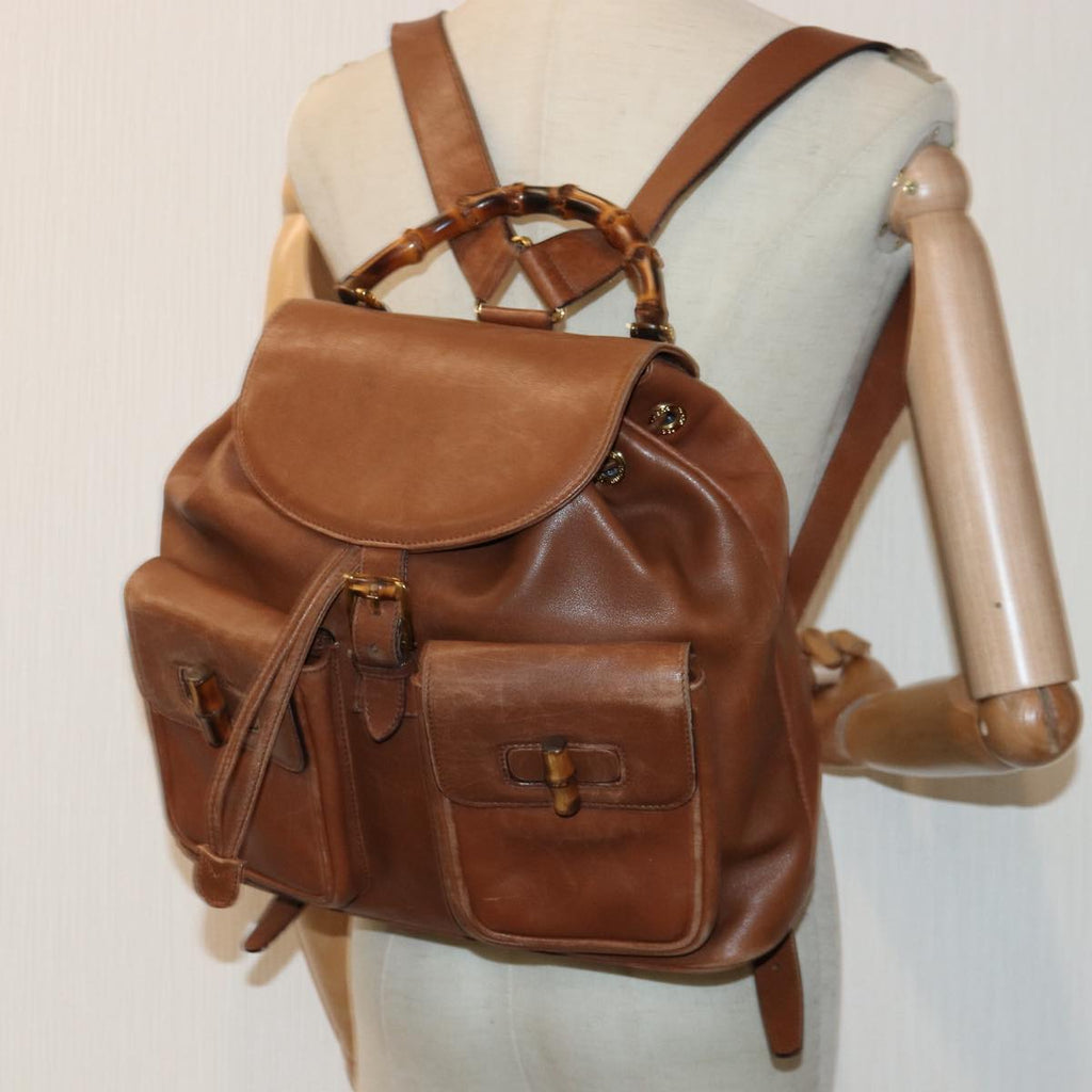 GUCCI Bamboo Backpack Leather Brown ep5157