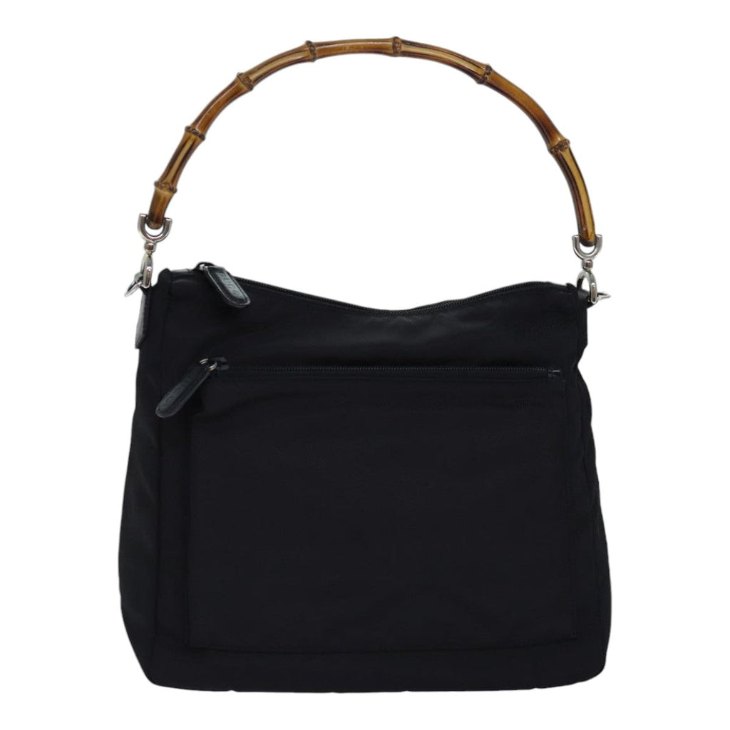 GUCCI Bamboo Hand Bag Nylon Black Silver 000 2404 0509 ep5162