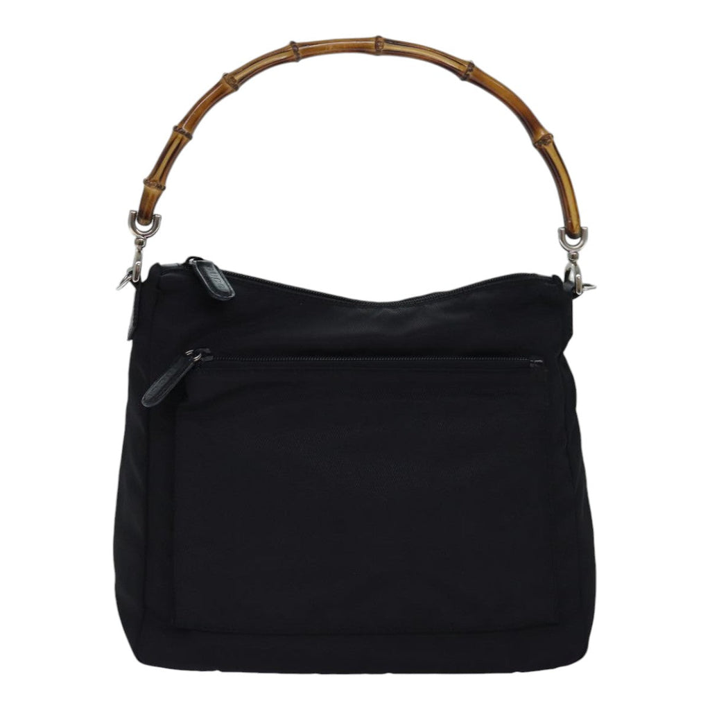 GUCCI Bamboo Hand Bag Nylon Black Silver 000 2404 0509 ep5162