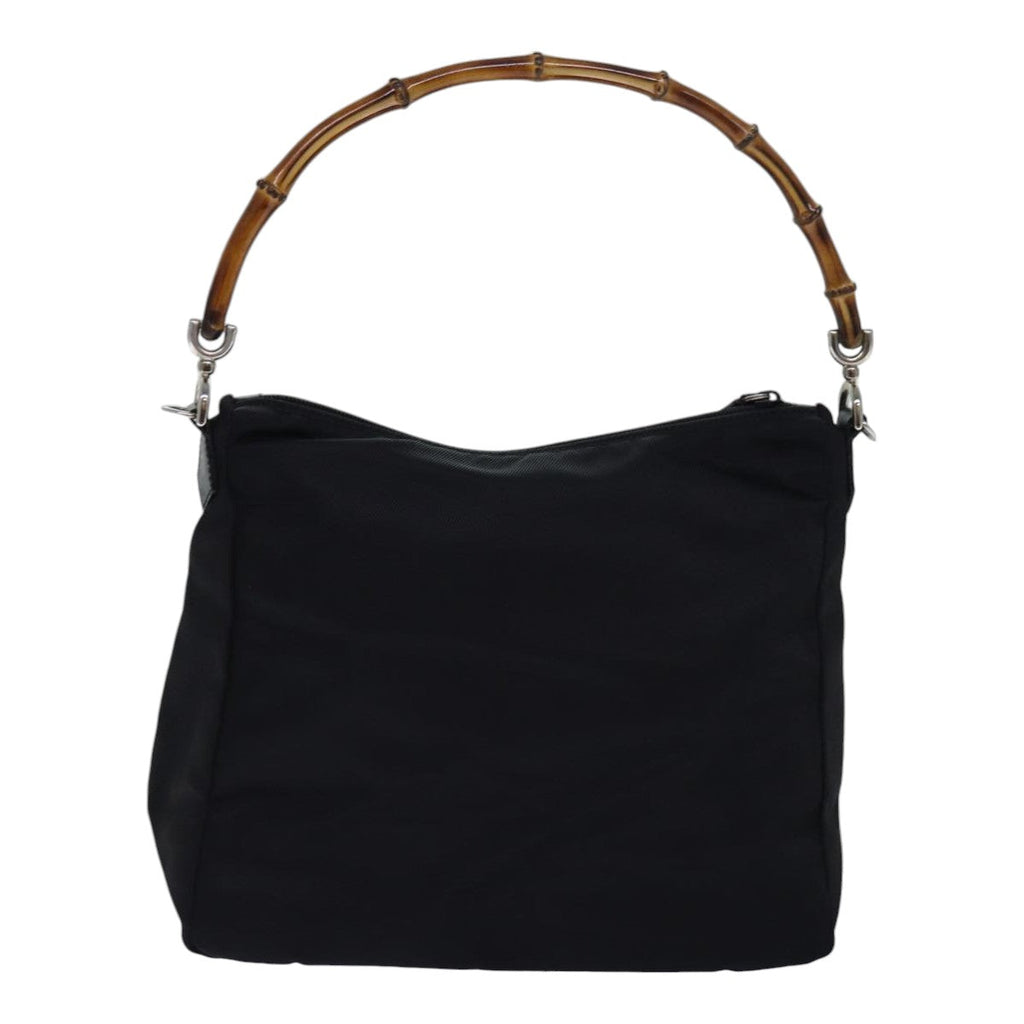 GUCCI Bamboo Hand Bag Nylon Black Silver 000 2404 0509 ep5162