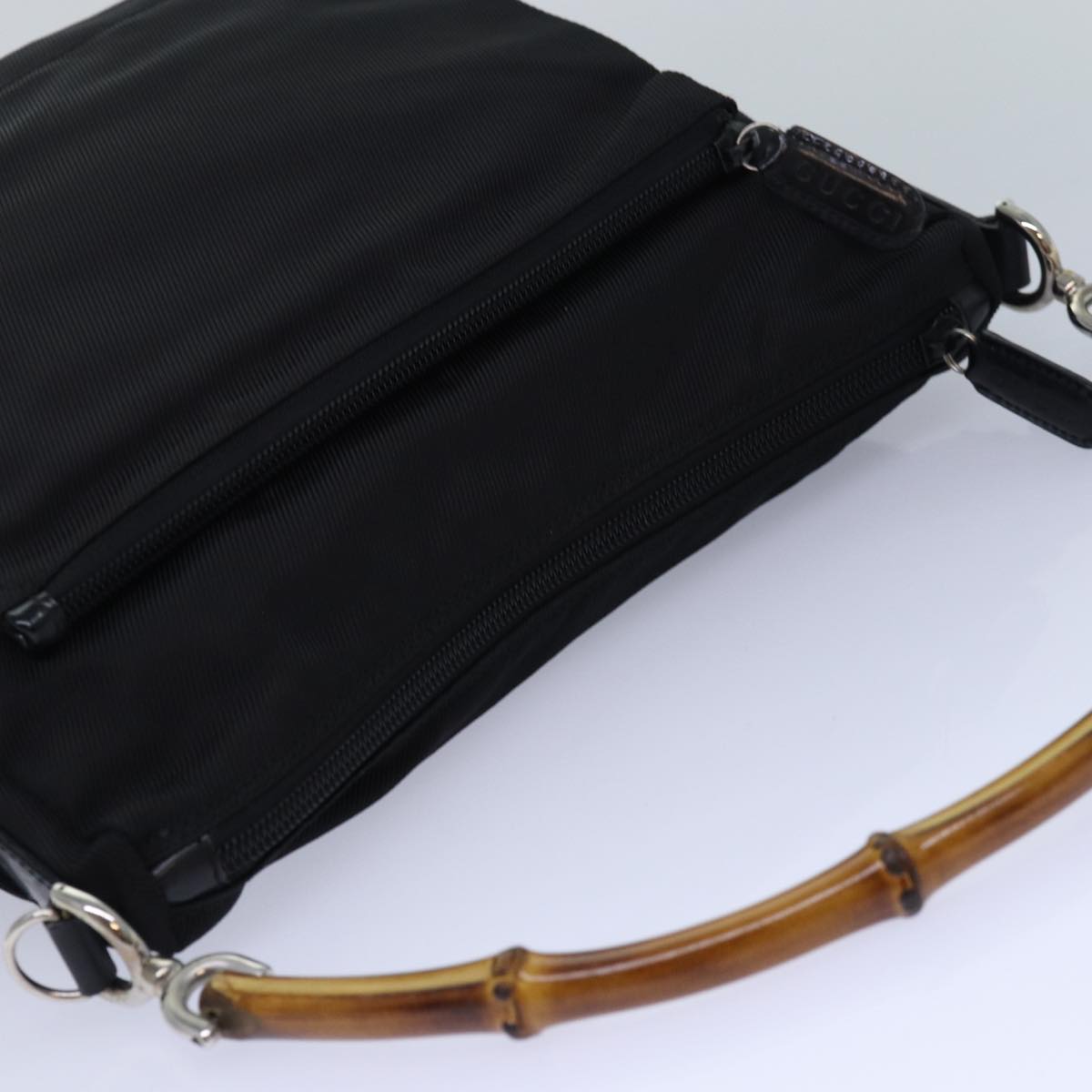 GUCCI Bamboo Hand Bag Nylon Black Silver 000 2404 0509 ep5162