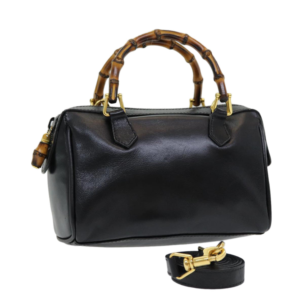GUCCI Bamboo Hand Bag Leather 2way Black ep5183