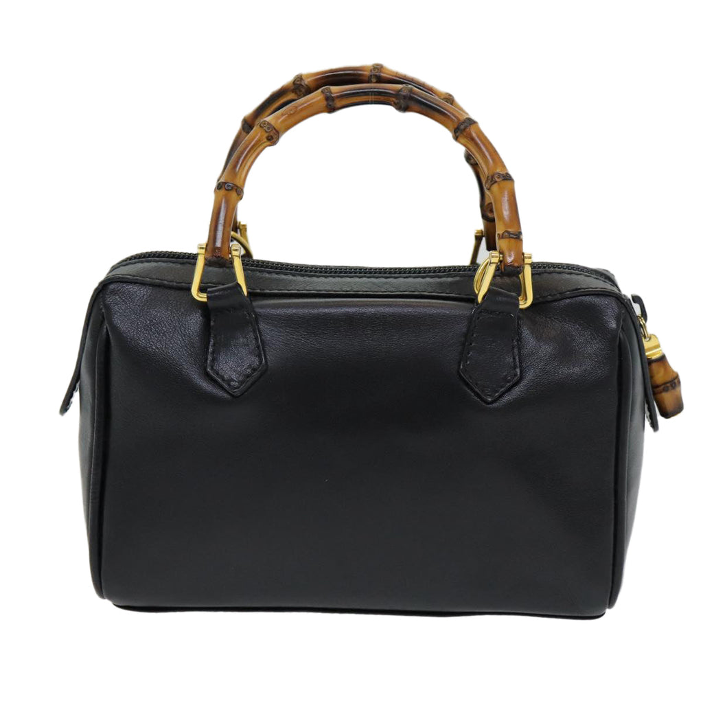 GUCCI Bamboo Hand Bag Leather 2way Black ep5183