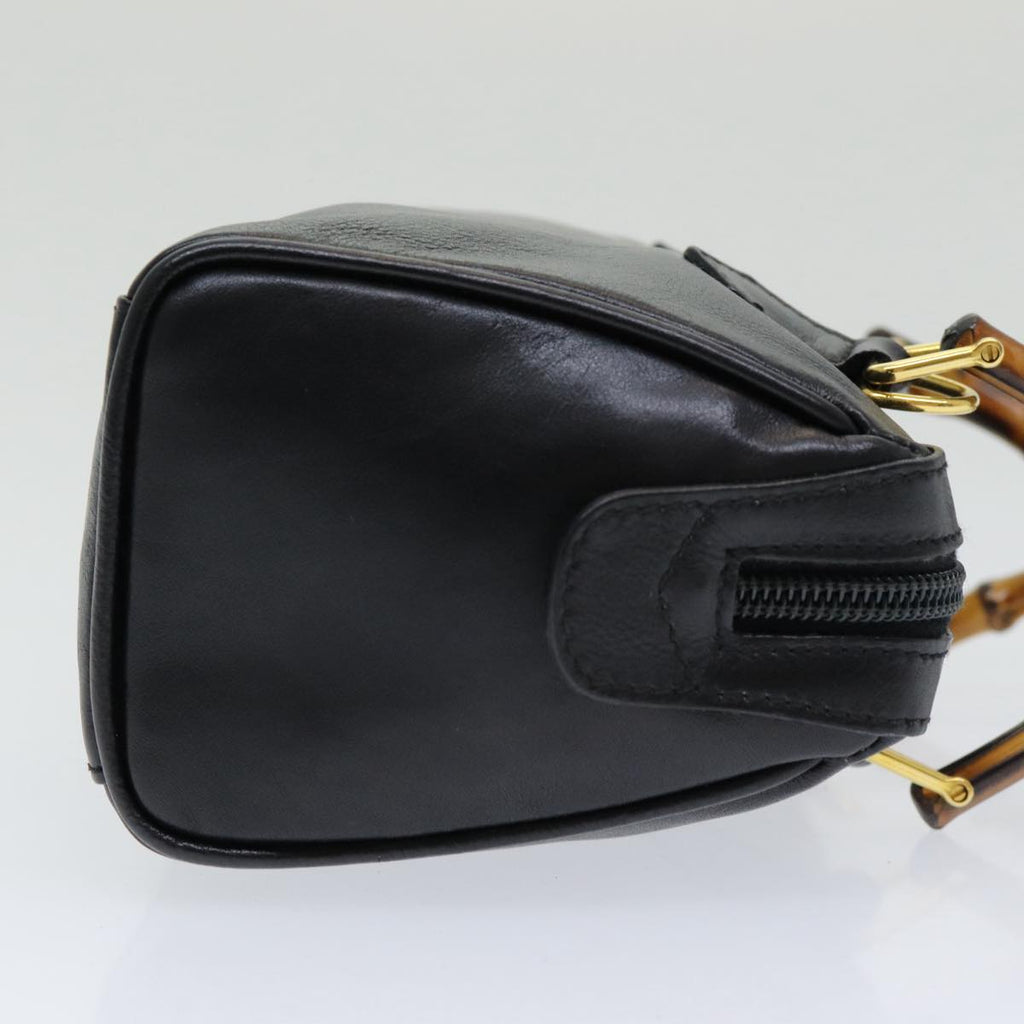 GUCCI Bamboo Hand Bag Leather 2way Black ep5183