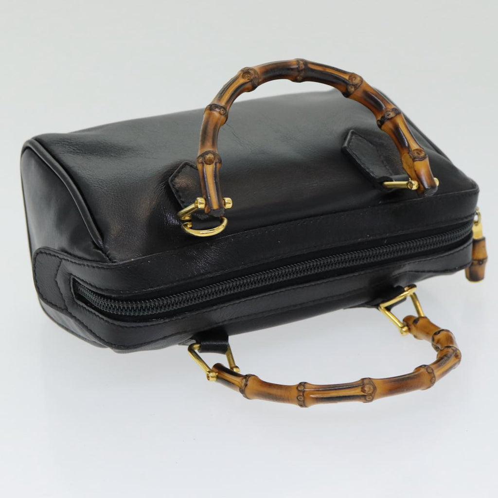 GUCCI Bamboo Hand Bag Leather 2way Black ep5183
