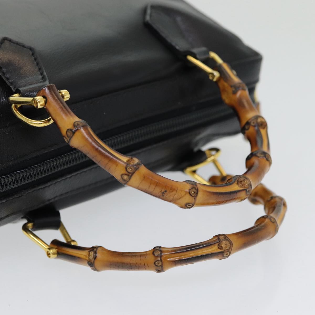 GUCCI Bamboo Hand Bag Leather 2way Black ep5183