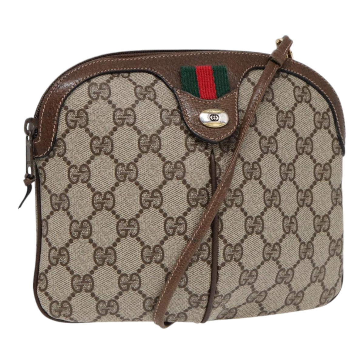 GUCCI GG Canvas Web Sherry Line Shoulder Bag PVC Beige Green Red ep5197