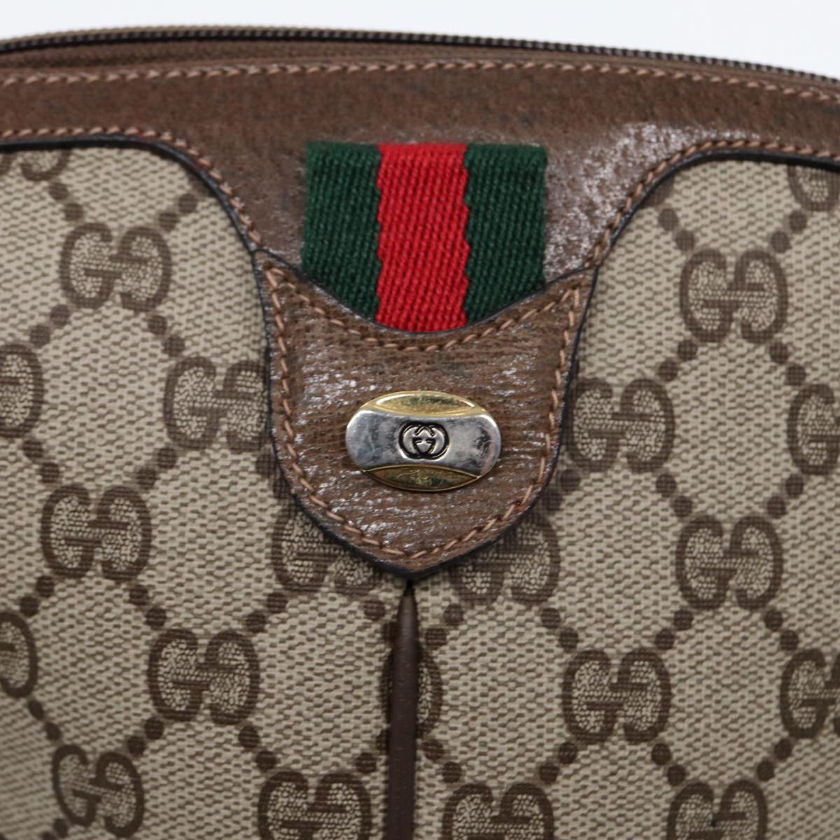 GUCCI GG Canvas Web Sherry Line Shoulder Bag PVC Beige Green Red ep5197