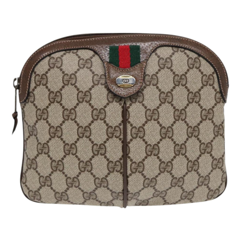 GUCCI GG Canvas Web Sherry Line Shoulder Bag PVC Beige Green Red ep5197