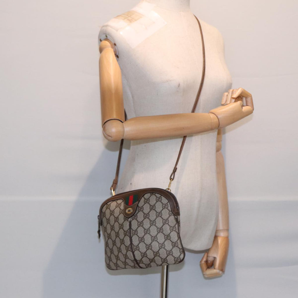 GUCCI GG Canvas Web Sherry Line Shoulder Bag PVC Beige Green Red ep5197