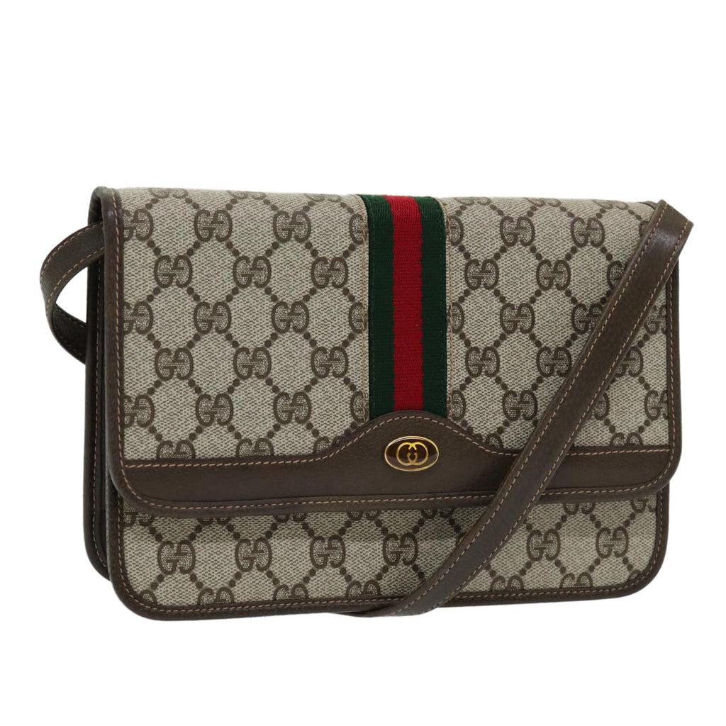 GUCCI GG Canvas Web Sherry Line Shoulder Bag PVC Beige Green Red ep5199